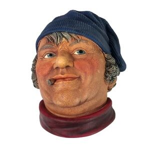 FISHERMAN Legend Products Chalkware Head Signed F Wright England 1984